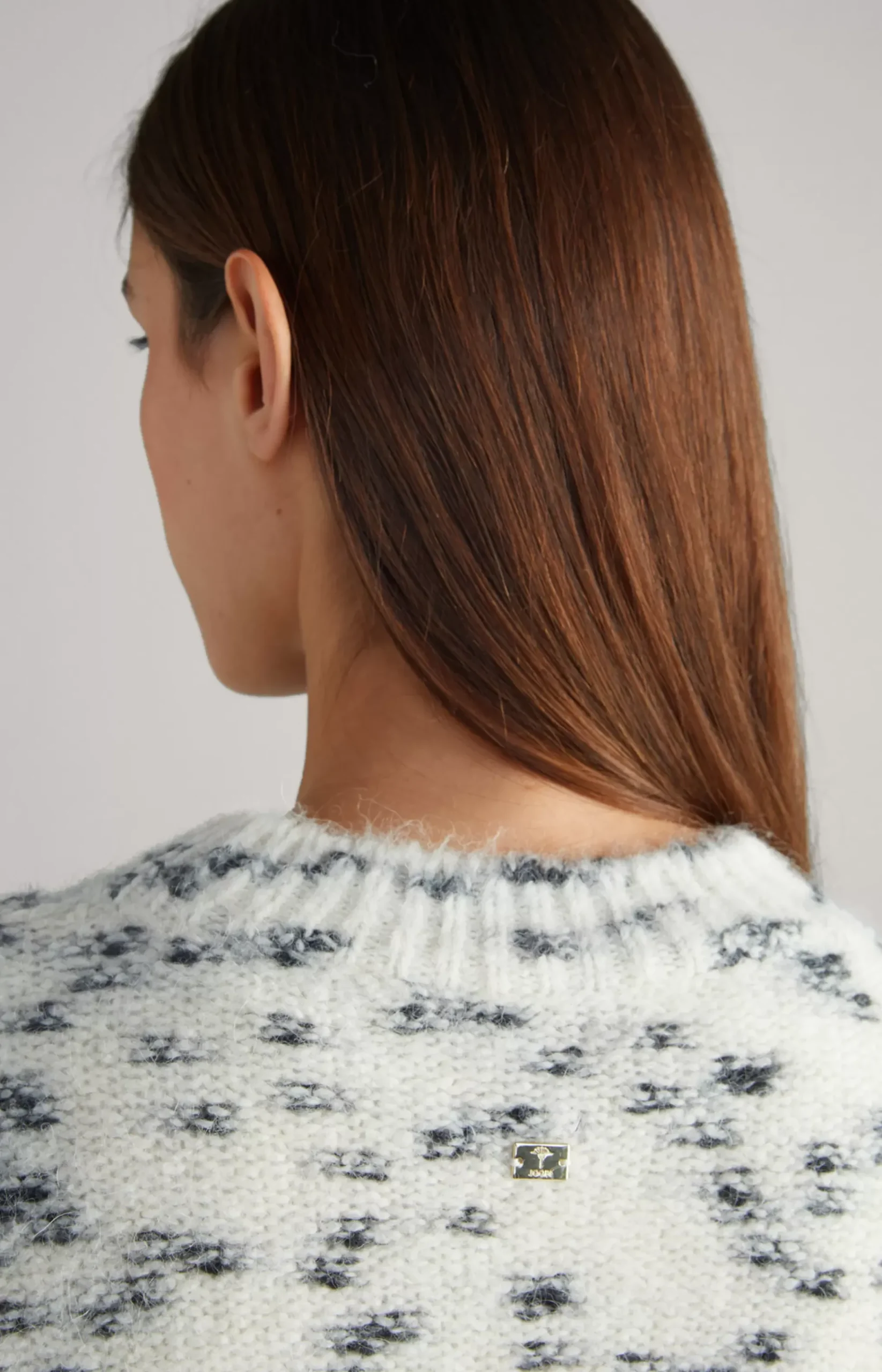 Alpaca Blend Knitted Jumper in Cream Patterned