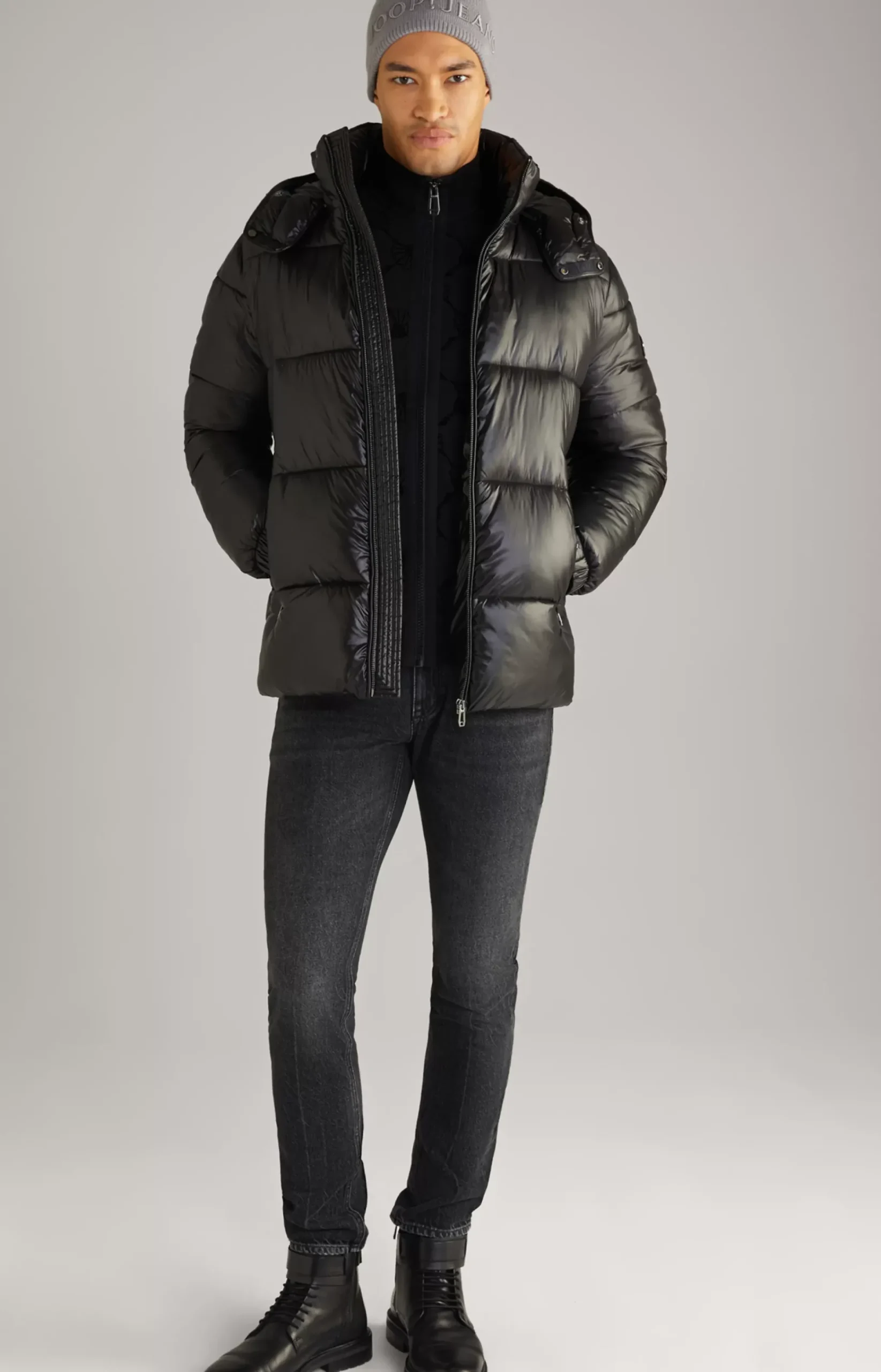 Ambro Quilted Jacket with Hood in Black