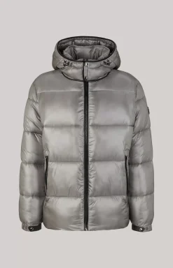 Ambro Quilted Jacket with Hood in Metallic Grey