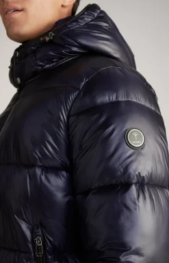 Ambro Quilted Jacket with Hood in Dark Blue