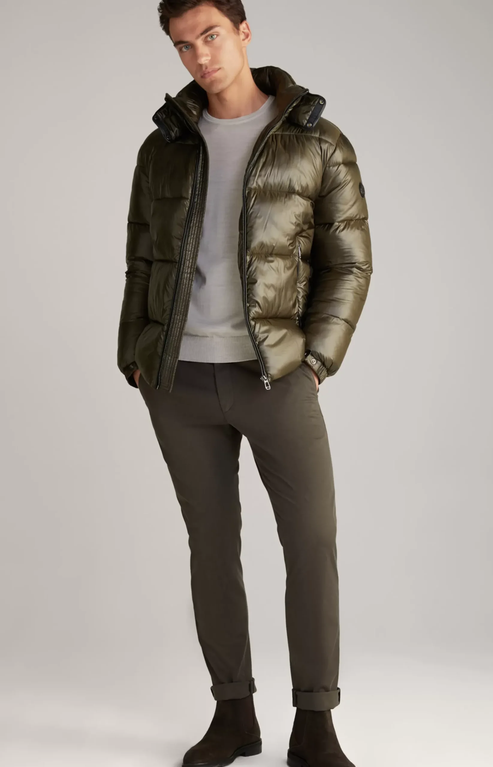 Ambro Quilted Jacket with Hood in Dark Green