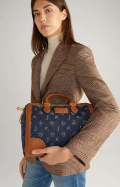 Azzurro Aurora Handbag in Denim Blue/Cognac