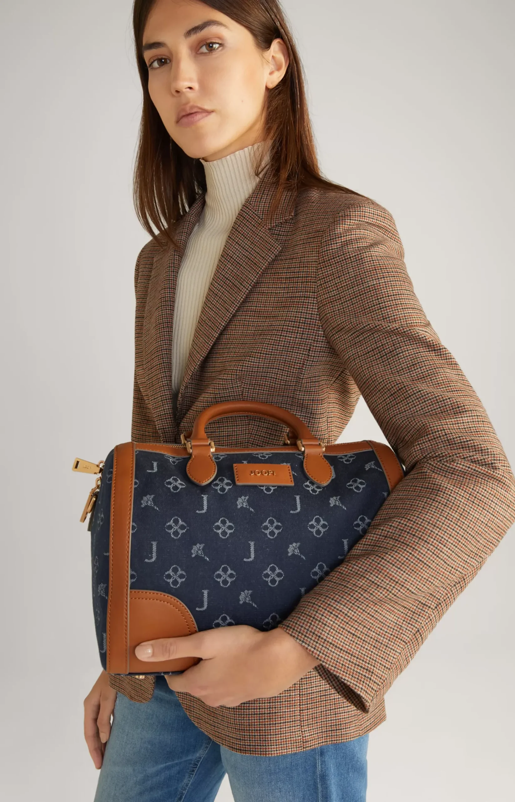 Azzurro Aurora Handbag in Denim Blue/Cognac