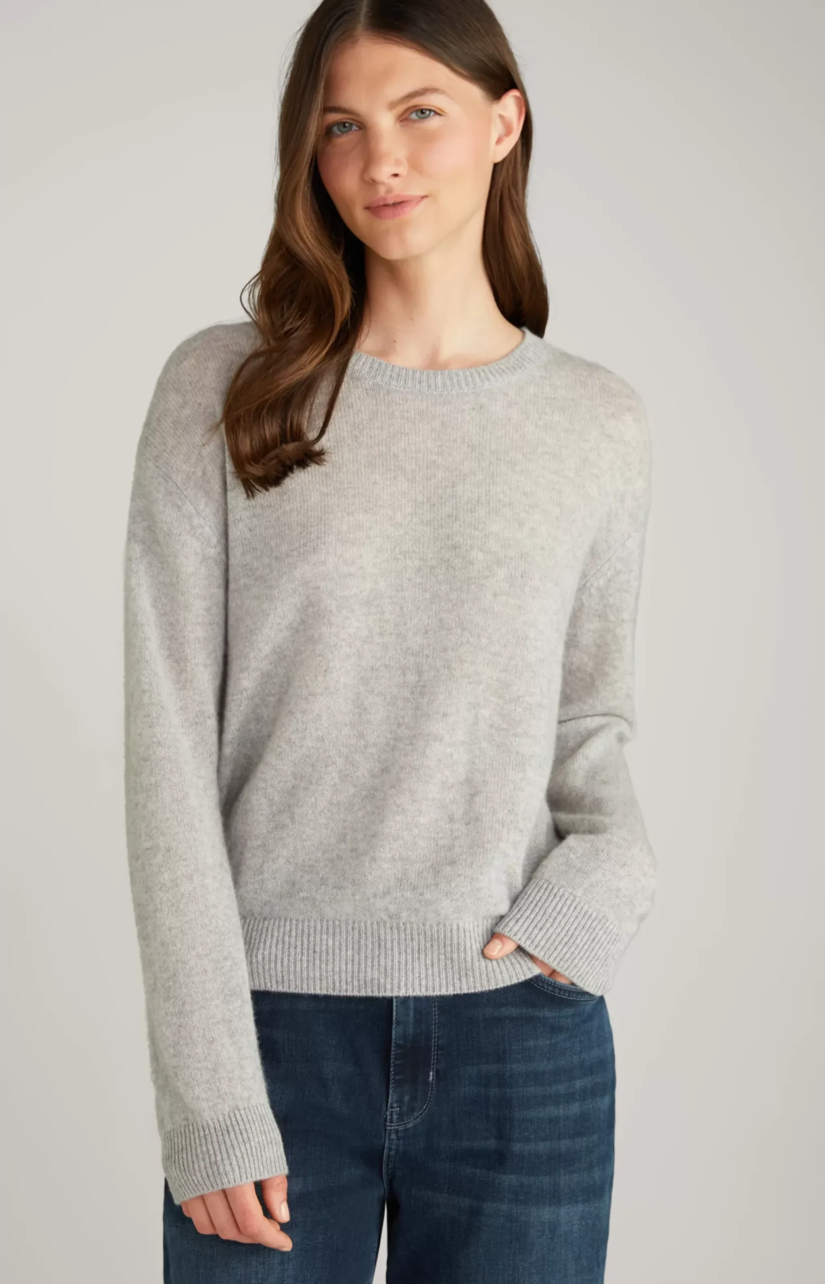 Cashmere Knitted Sweater in Grey Marl