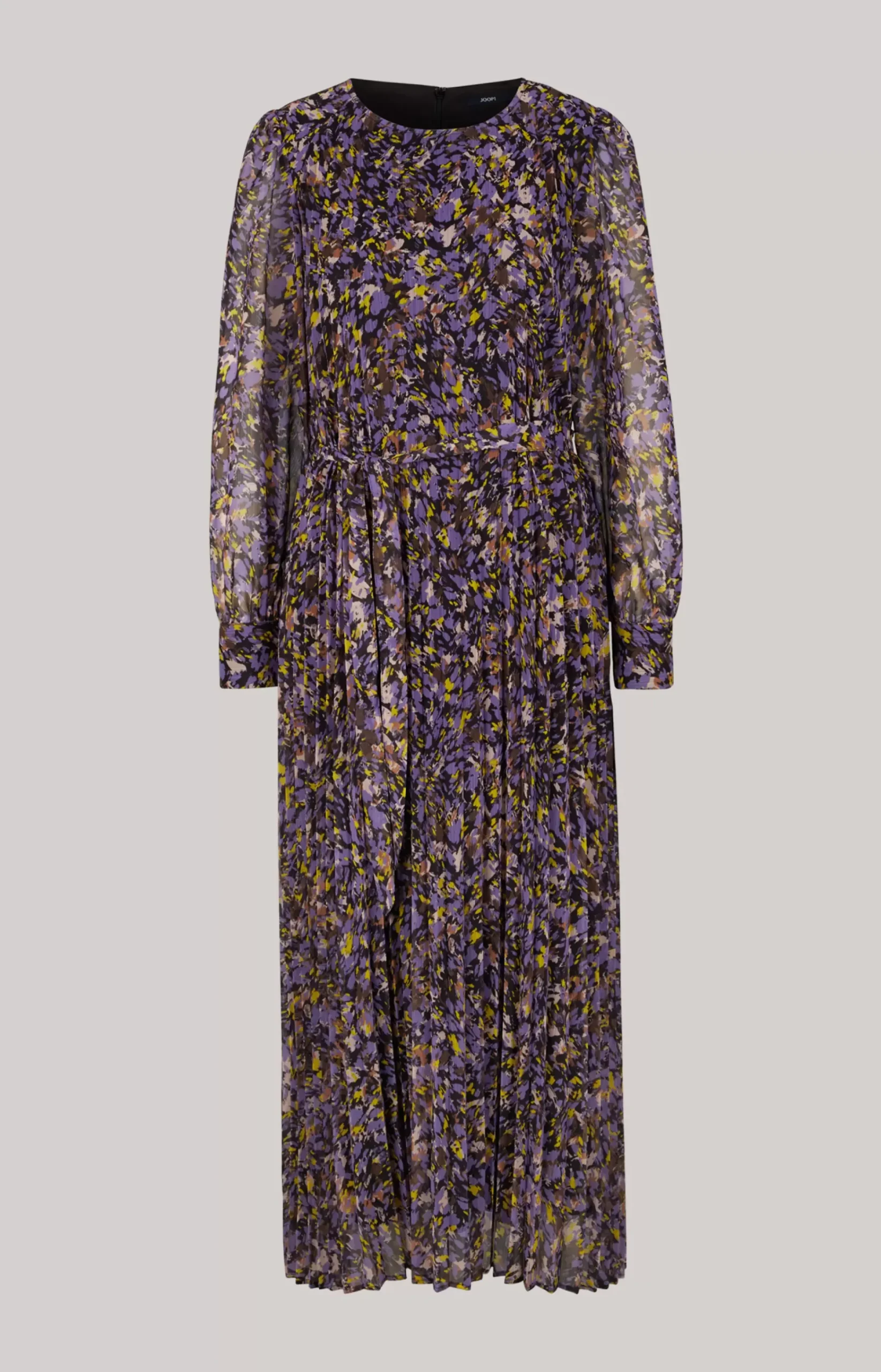 Chiffon Pleated Dress in a Purple/Yellow Pattern