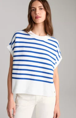 Cotton Knitted Jumper in Blue/White Stripes