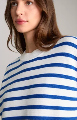 Cotton Knitted Jumper in Blue/White Stripes