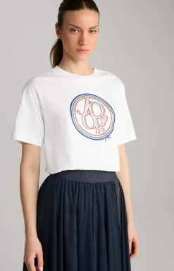 Cotton T-Shirt in White/Blue