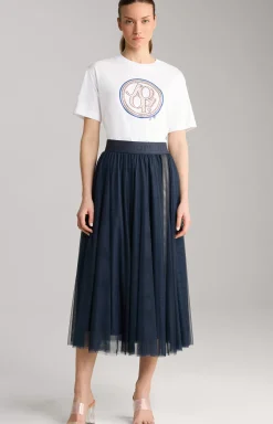 Cotton T-Shirt in White/Blue