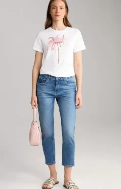 Cotton T-shirt in White/Dusky Pink