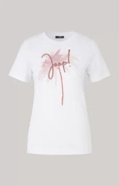 Cotton T-shirt in White/Dusky Pink