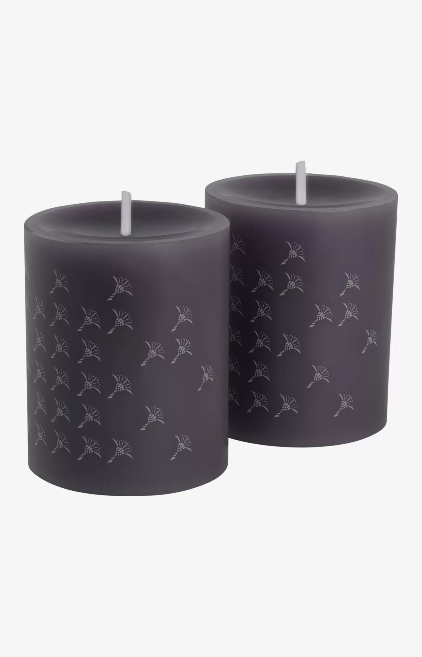 FADED CORNFLOWER Pillar Candles in Graphite - Set of 2, 10 cm tall