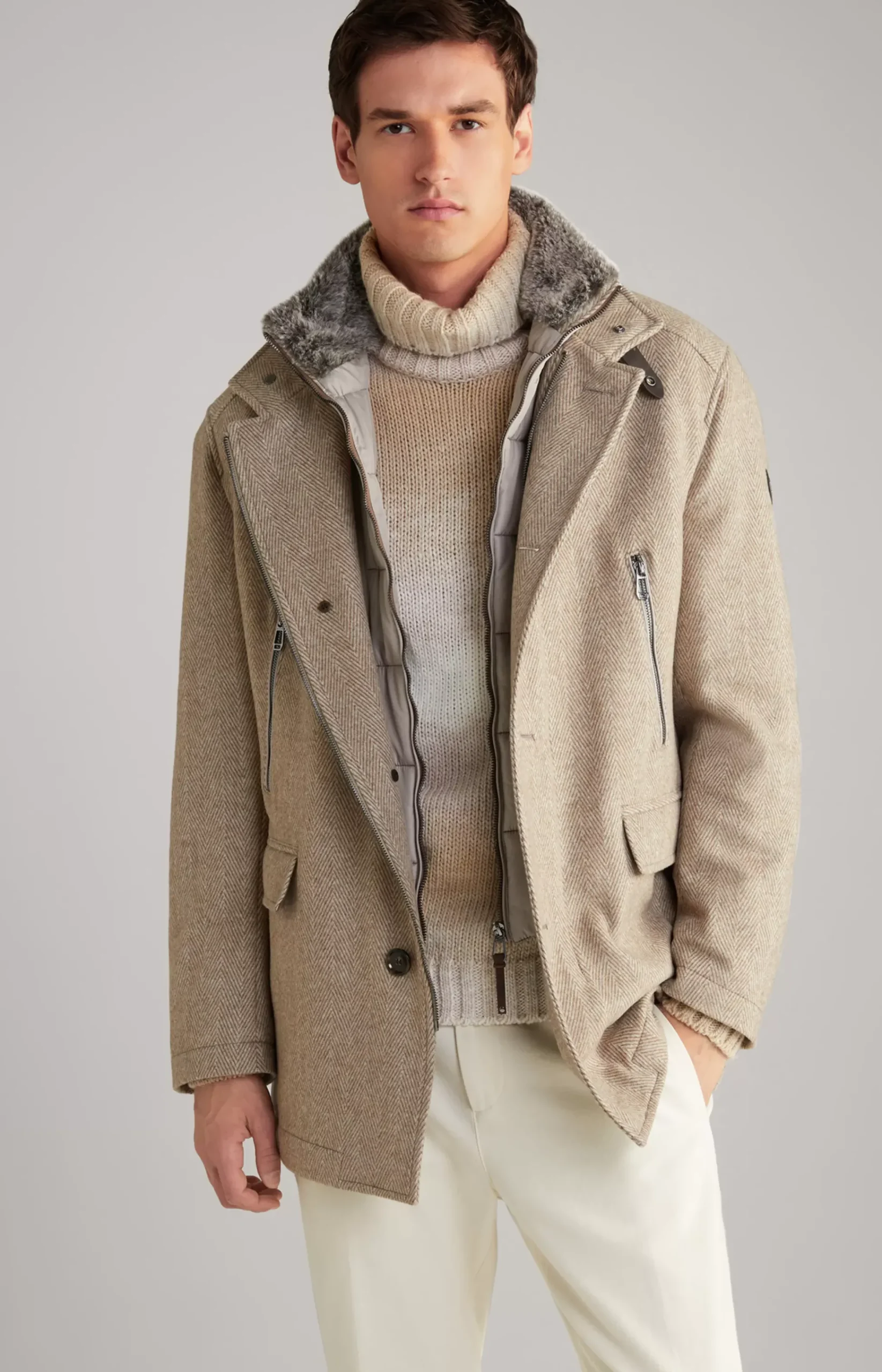 Gary Coat in a Light Brown Pattern