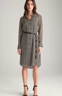 Georgette Shirt Dress in a Brown/Cream/Black Pattern