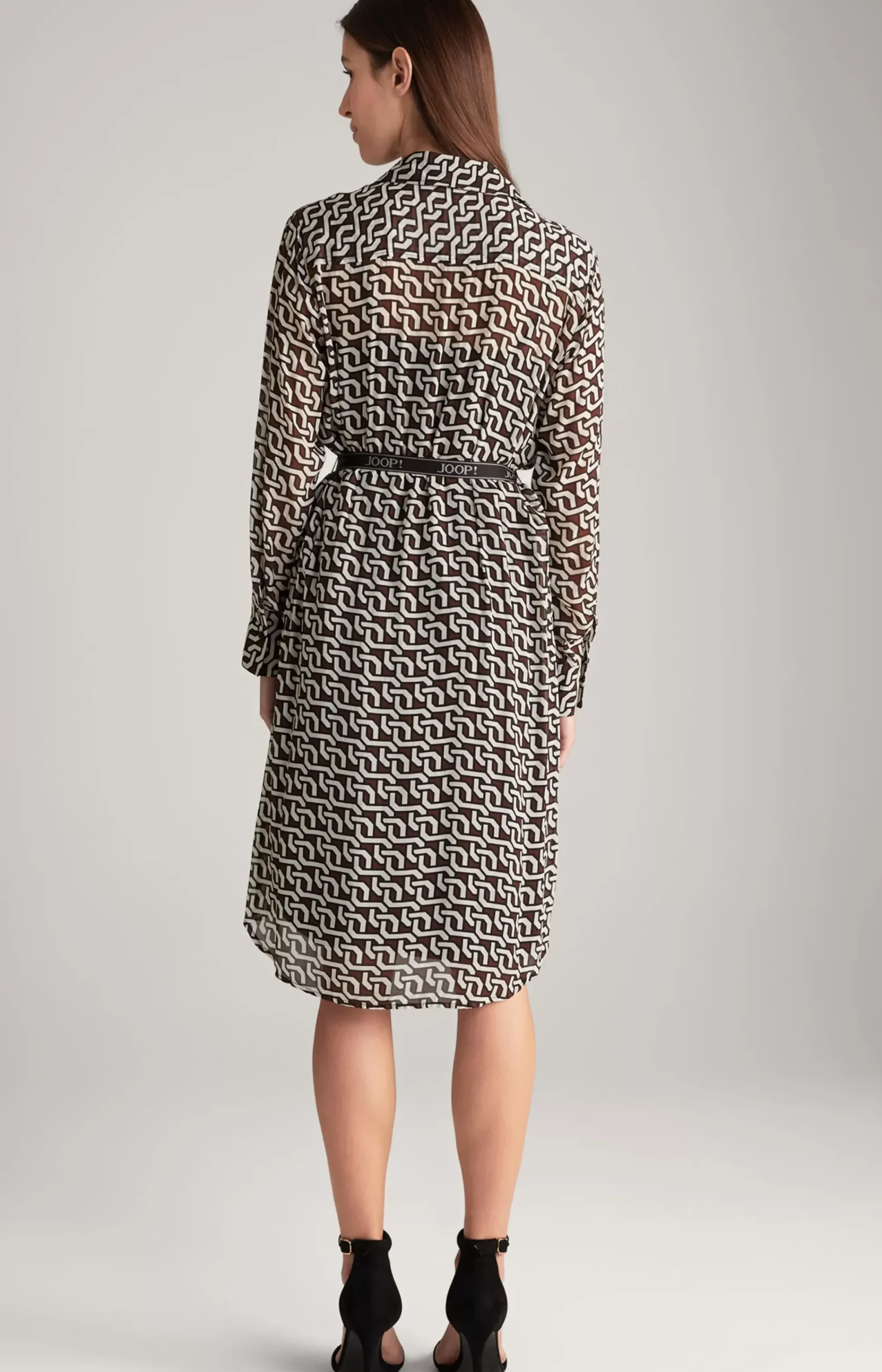 Georgette Shirt Dress in a Brown/Cream/Black Pattern