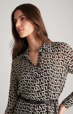 Georgette Shirt Dress in a Brown/Cream/Black Pattern