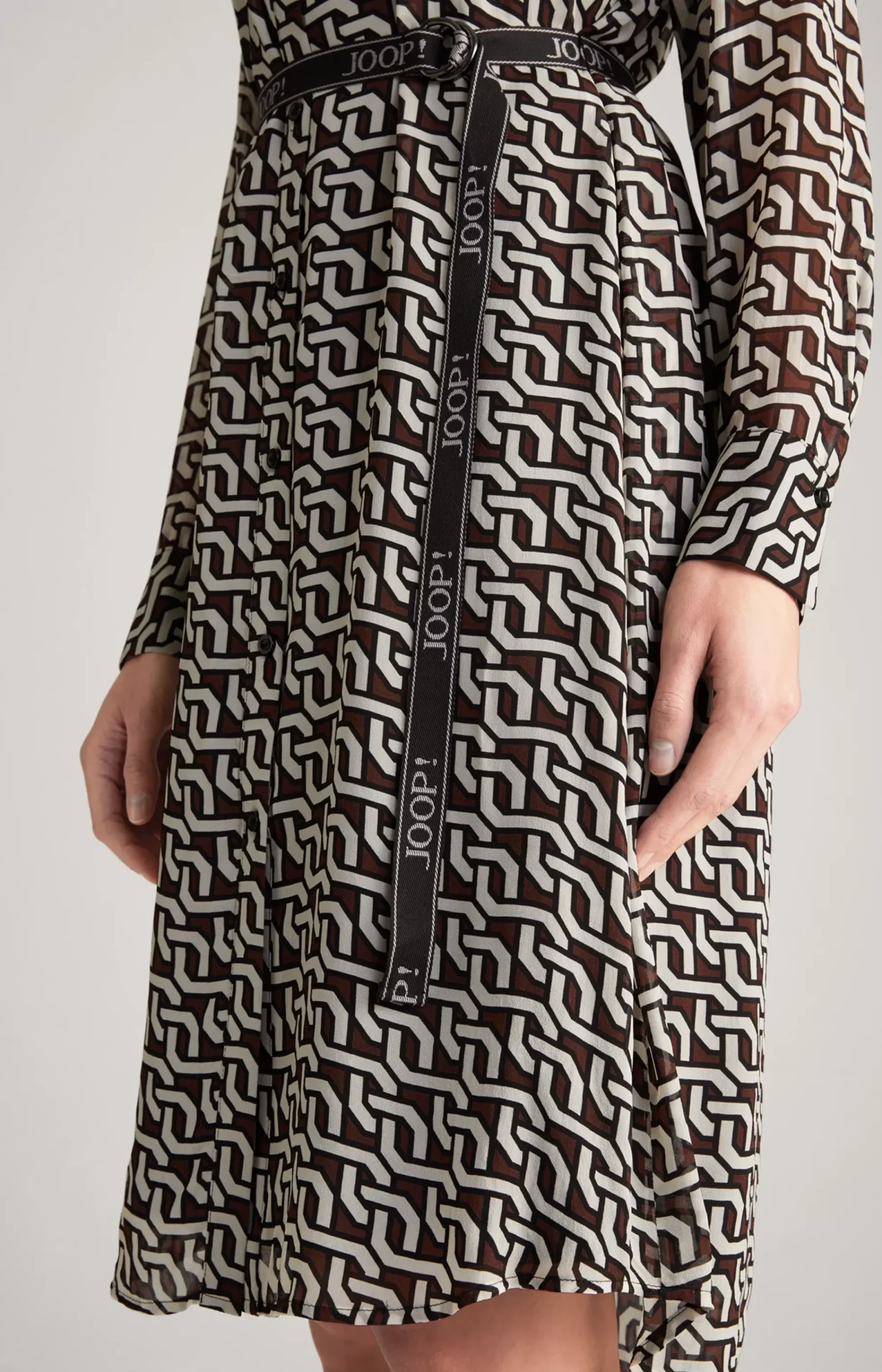 Georgette Shirt Dress in a Brown/Cream/Black Pattern