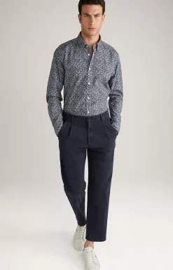 Hanson Cotton Shirt in Dark Blue/Off-white