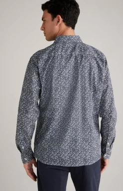 Hanson Cotton Shirt in Dark Blue/Off-white
