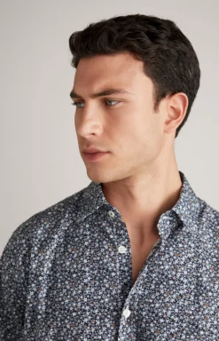 Hanson Cotton Shirt in Dark Blue/Off-white