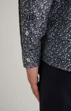 Hanson Cotton Shirt in Dark Blue/Off-white
