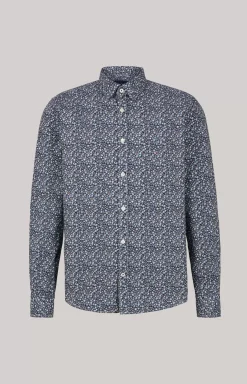 Hanson Cotton Shirt in Dark Blue/Off-white