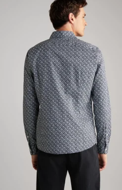 Hanson Cotton Shirt in Dark Blue, patterned
