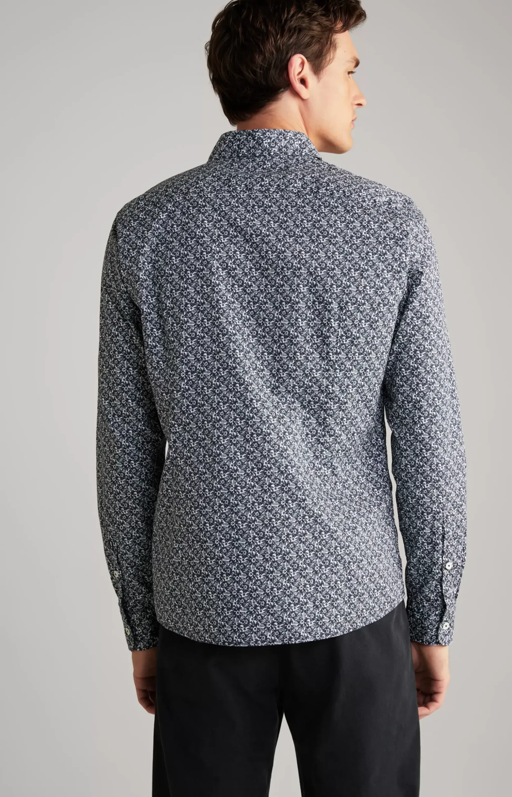 Hanson Cotton Shirt in Dark Blue, patterned