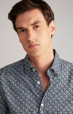 Hanson Cotton Shirt in Dark Blue, patterned
