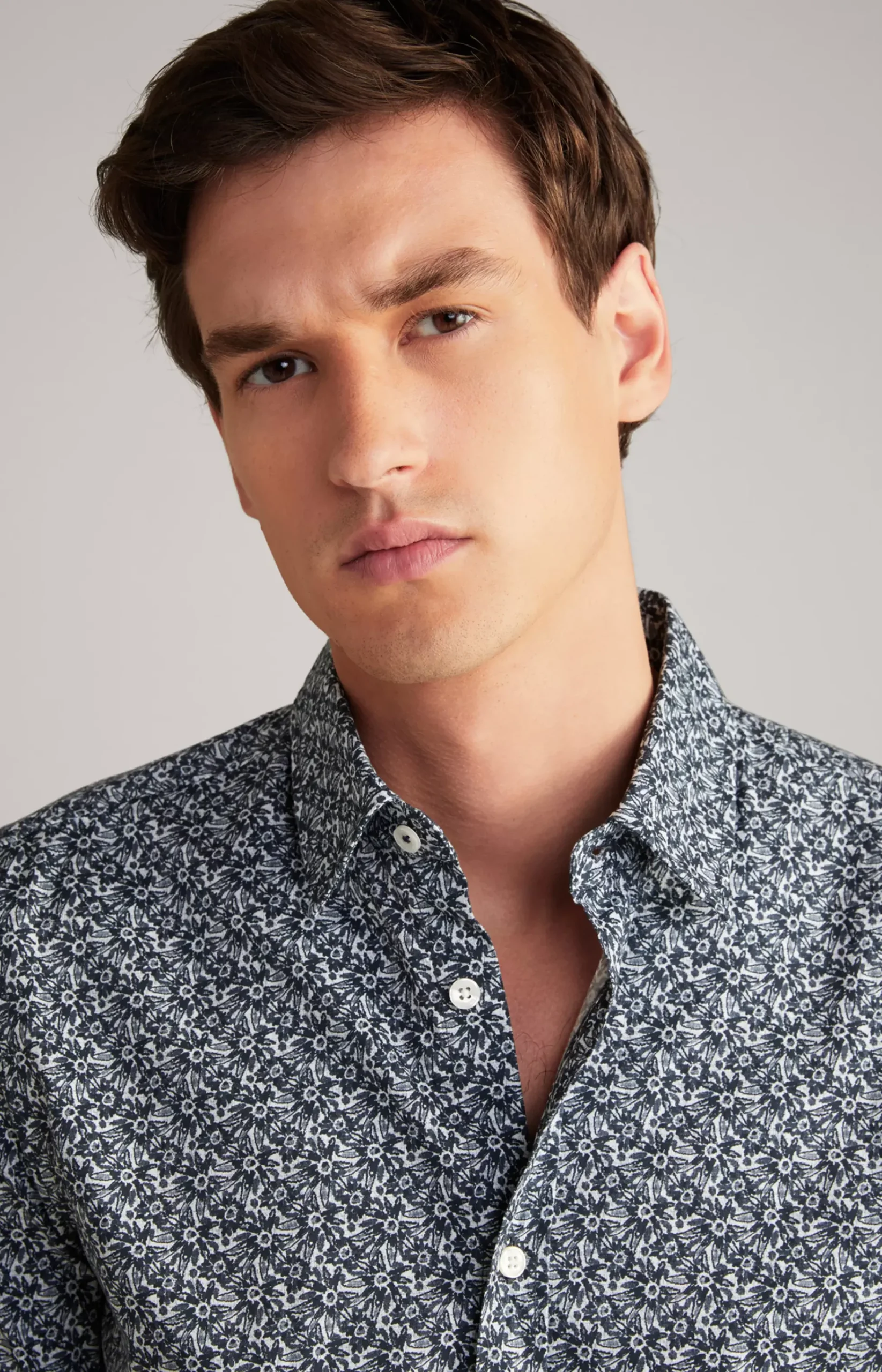 Hanson Cotton Shirt in Dark Blue, patterned
