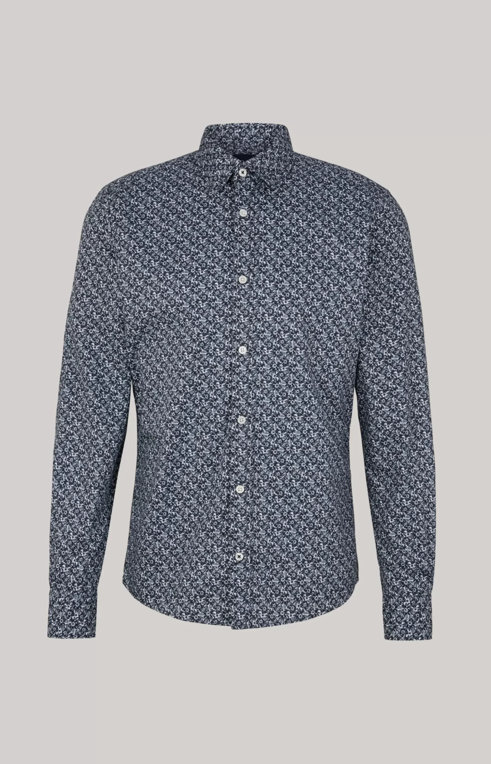 Hanson Cotton Shirt in Dark Blue, patterned