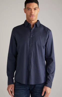Hanson Cotton Shirt in Mottled Dark Blue