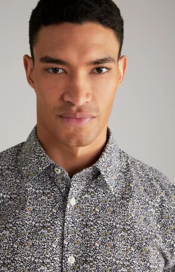Hanson Cotton Shirt in Navy/White