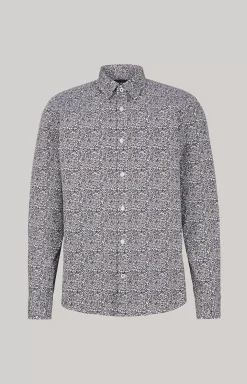 Hanson Cotton Shirt in Navy/White