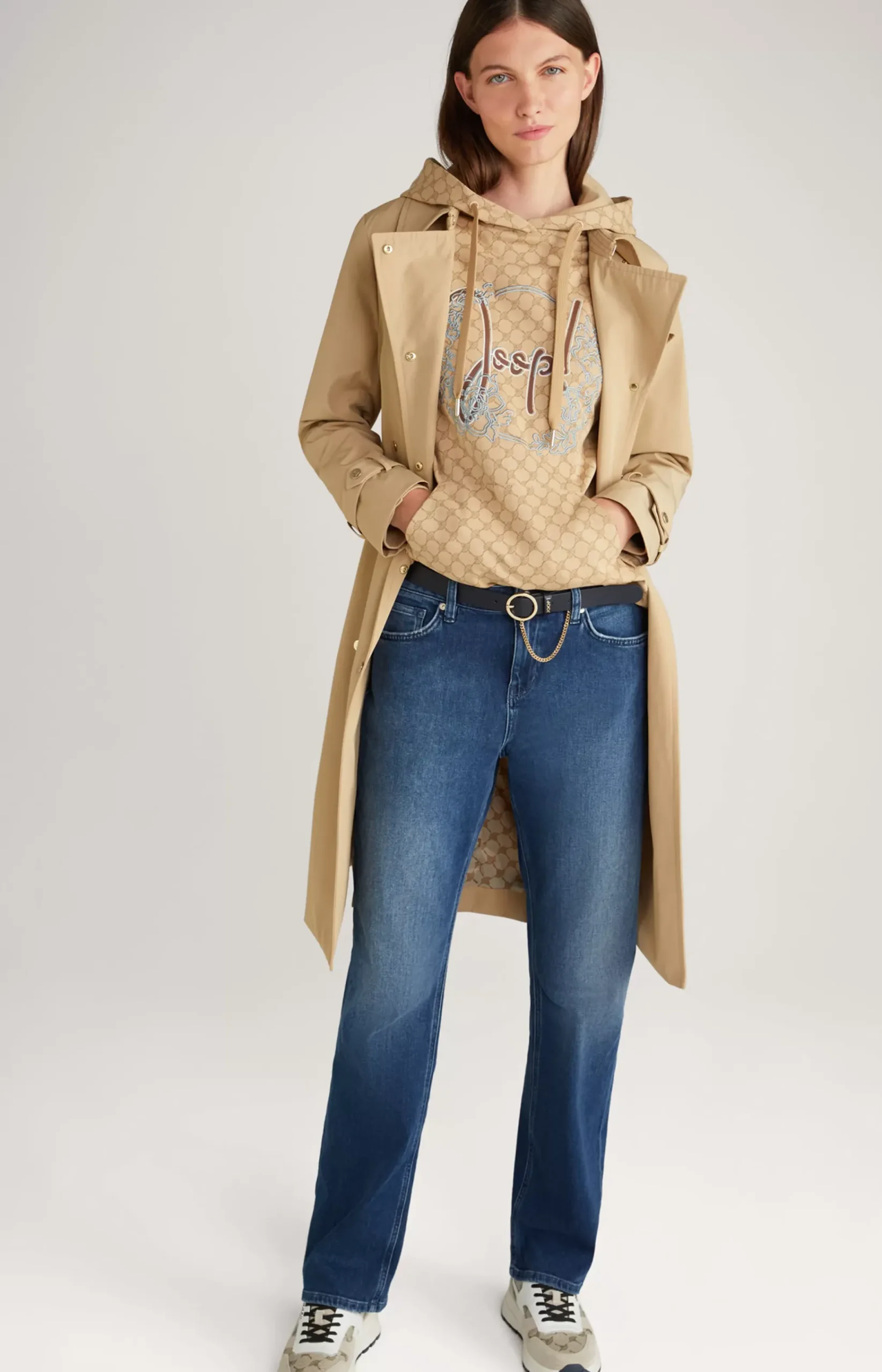Hoodie in Dark Beige, patterned