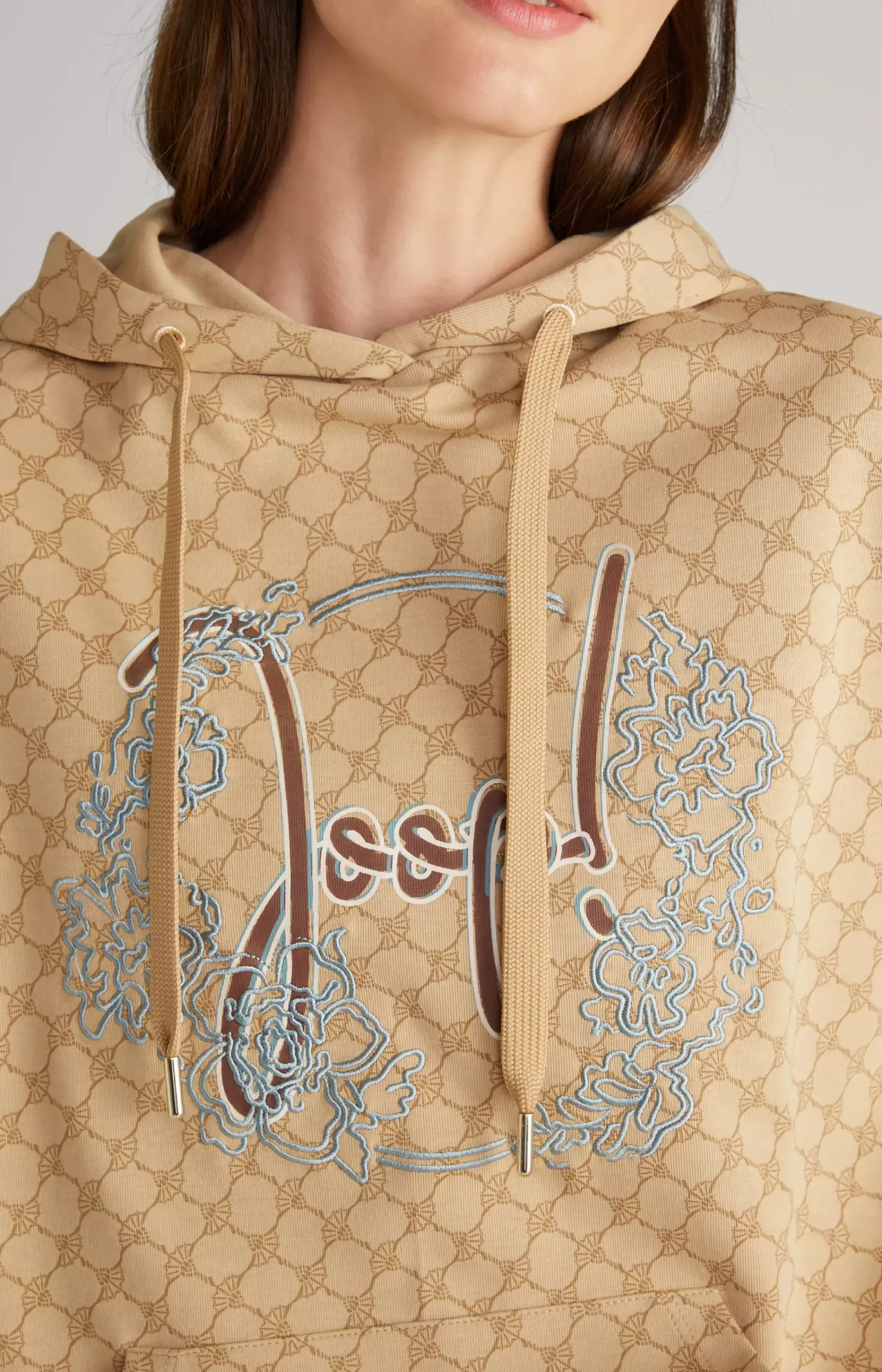 Hoodie in Dark Beige, patterned