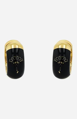 Hoop Earrings with Enamel Black in Gold/Black