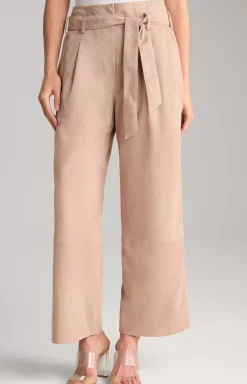 Kidskin Suede Leather Trousers in Light Brown
