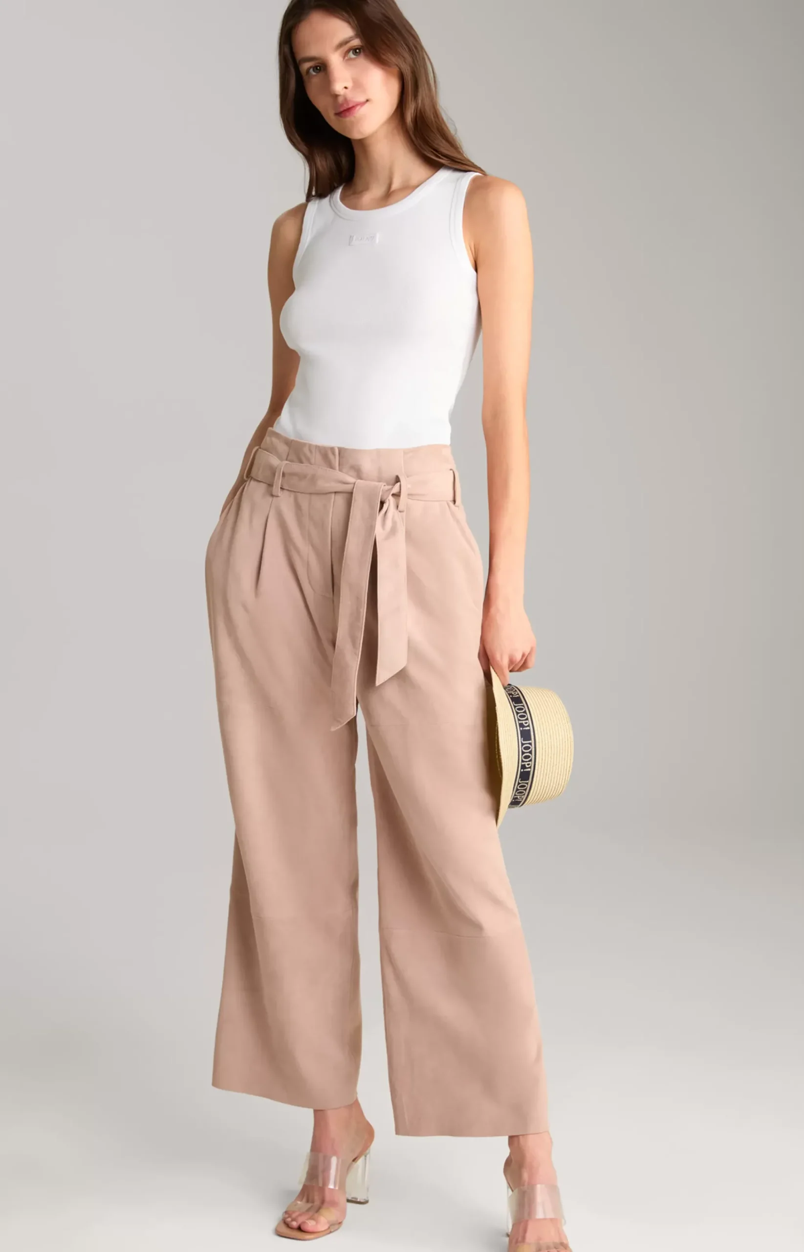 Kidskin Suede Leather Trousers in Light Brown