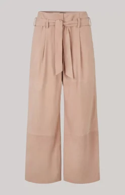 Kidskin Suede Leather Trousers in Light Brown
