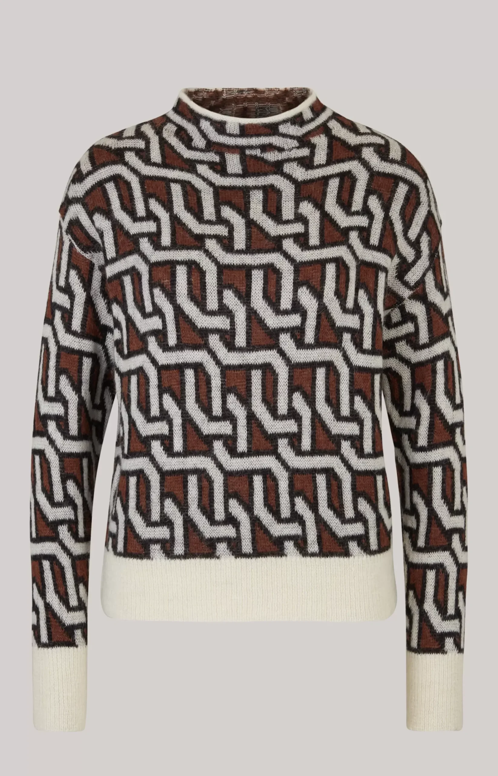 Knitted Pullover in a Cream/Brown/Black Pattern