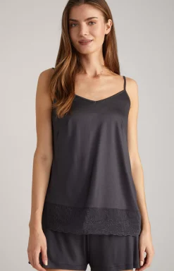 Lace-trimmed Spaghetti Strap Top in Anthracite
