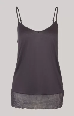 Lace-trimmed Spaghetti Strap Top in Anthracite