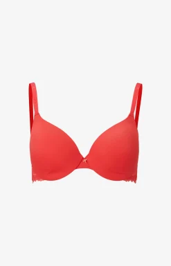 Lace-trimmed underwired bra in red
