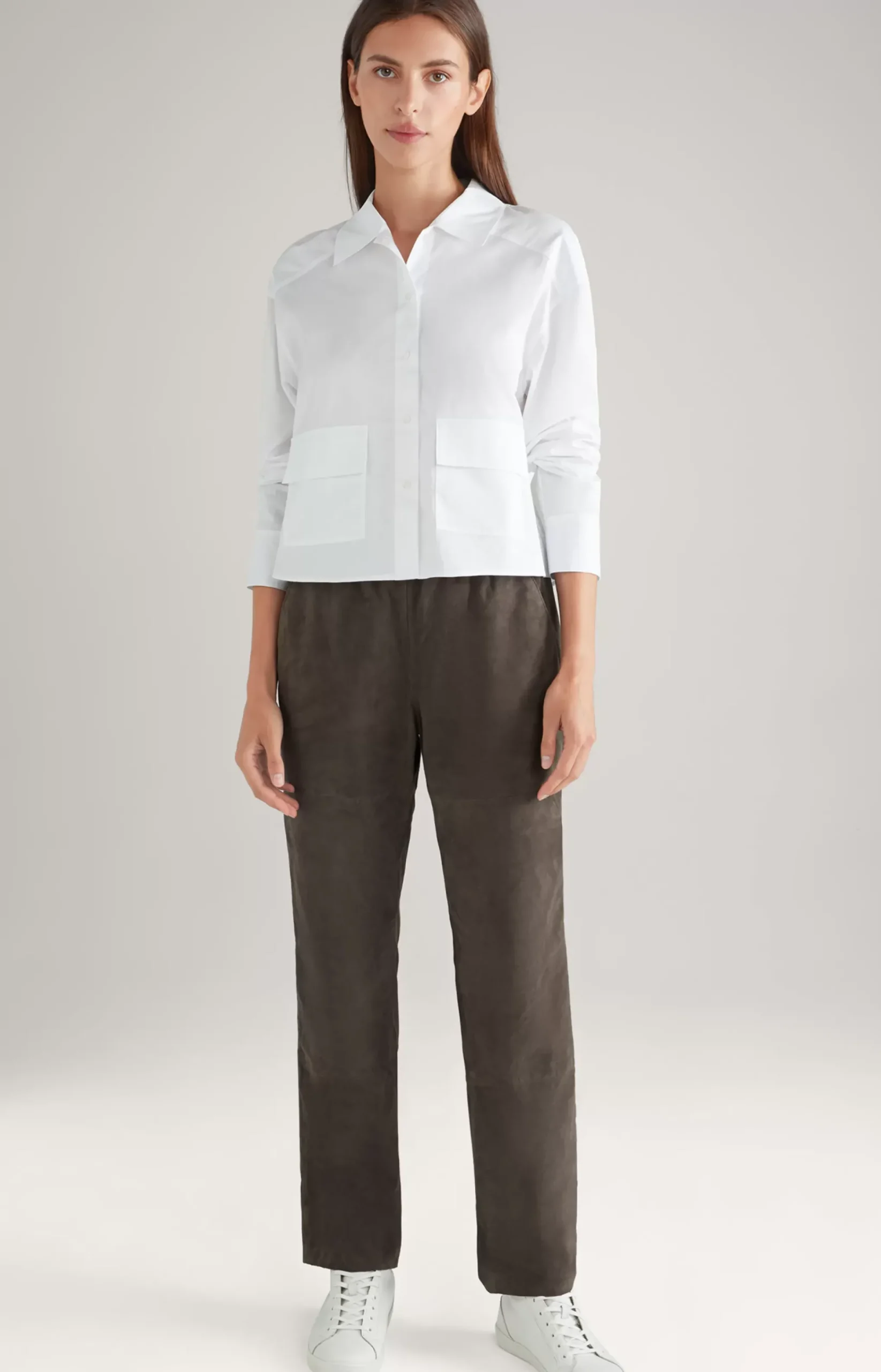 Leather Trousers in Grey/Brown