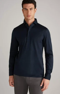 Long-sleeved Baldwin Polo Shirt in Dark Blue