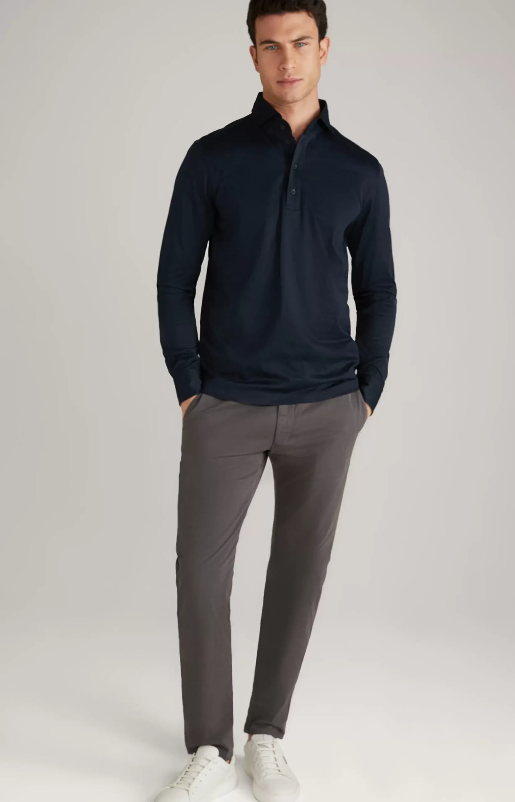 Long-sleeved Baldwin Polo Shirt in Dark Blue
