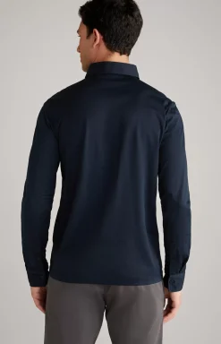 Long-sleeved Baldwin Polo Shirt in Dark Blue