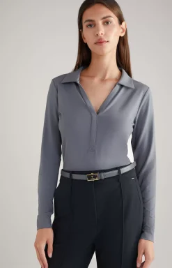 Long-sleeved Polo Shirt in Grey