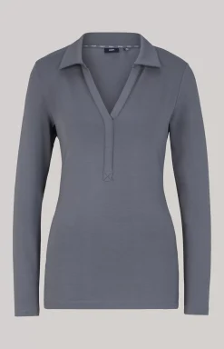 Long-sleeved Polo Shirt in Grey